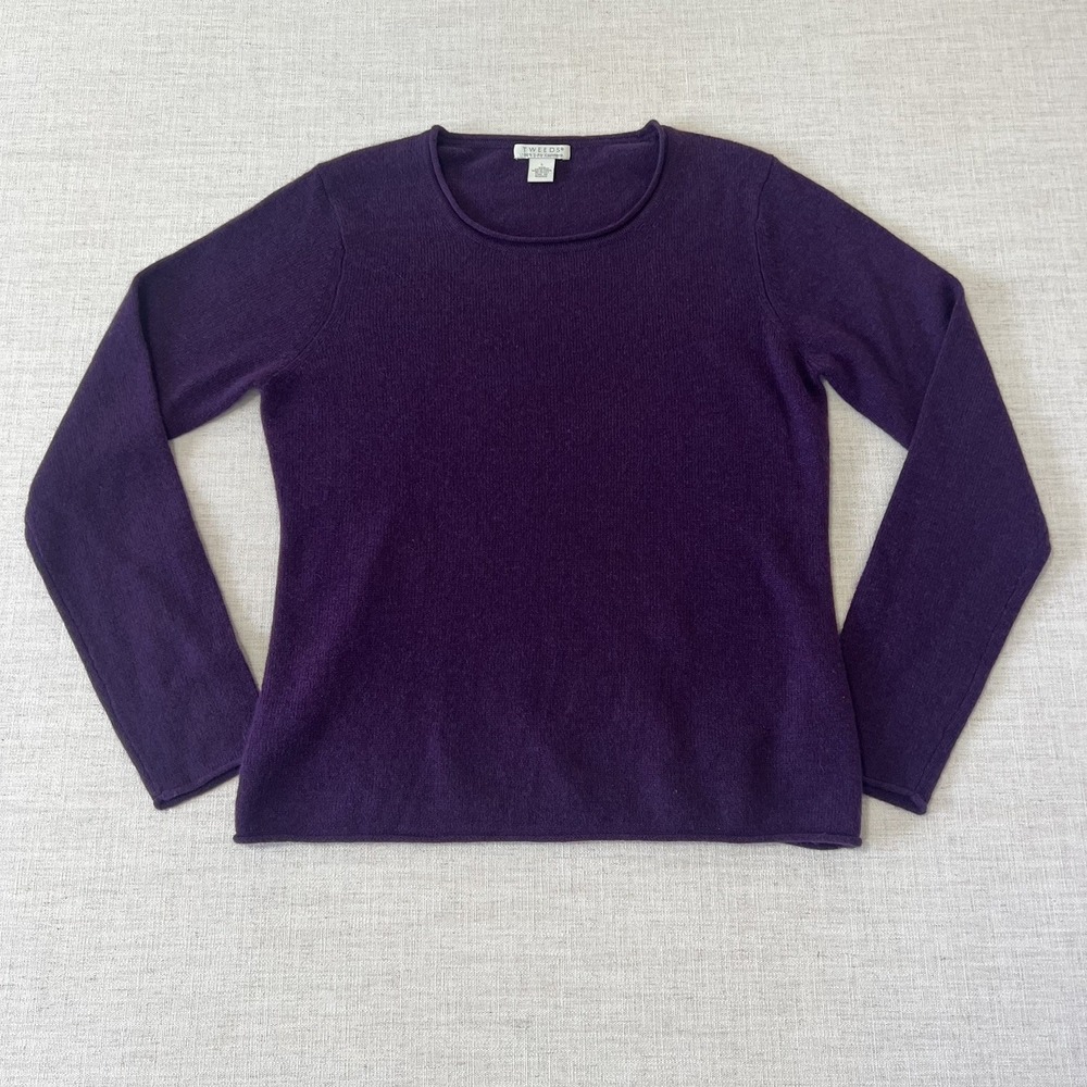 Tweeds Sweater Womens Large Purple 100% Cashmere Crewneck Long Sleeve Pullover